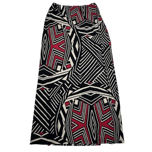 Boston Proper Maxi Skirt Small Black Red African Geometric Long Slit USA Vtg? - Picture 9 of 10